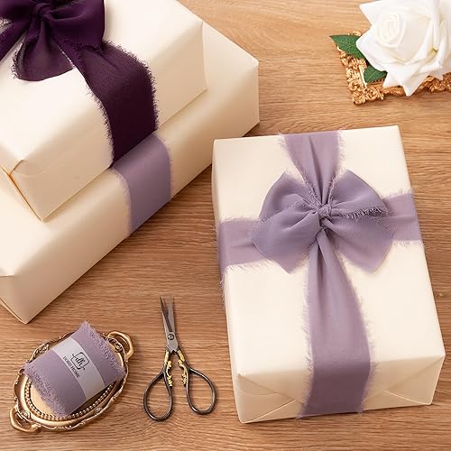 Miniatura 5 de Doris Home - Cinta de gasa hecha a mano con flecos, 2 pulgadas x 7 yardas, juego de 3 rollos de cintas para invitaciones de boda, ramos de regalo,