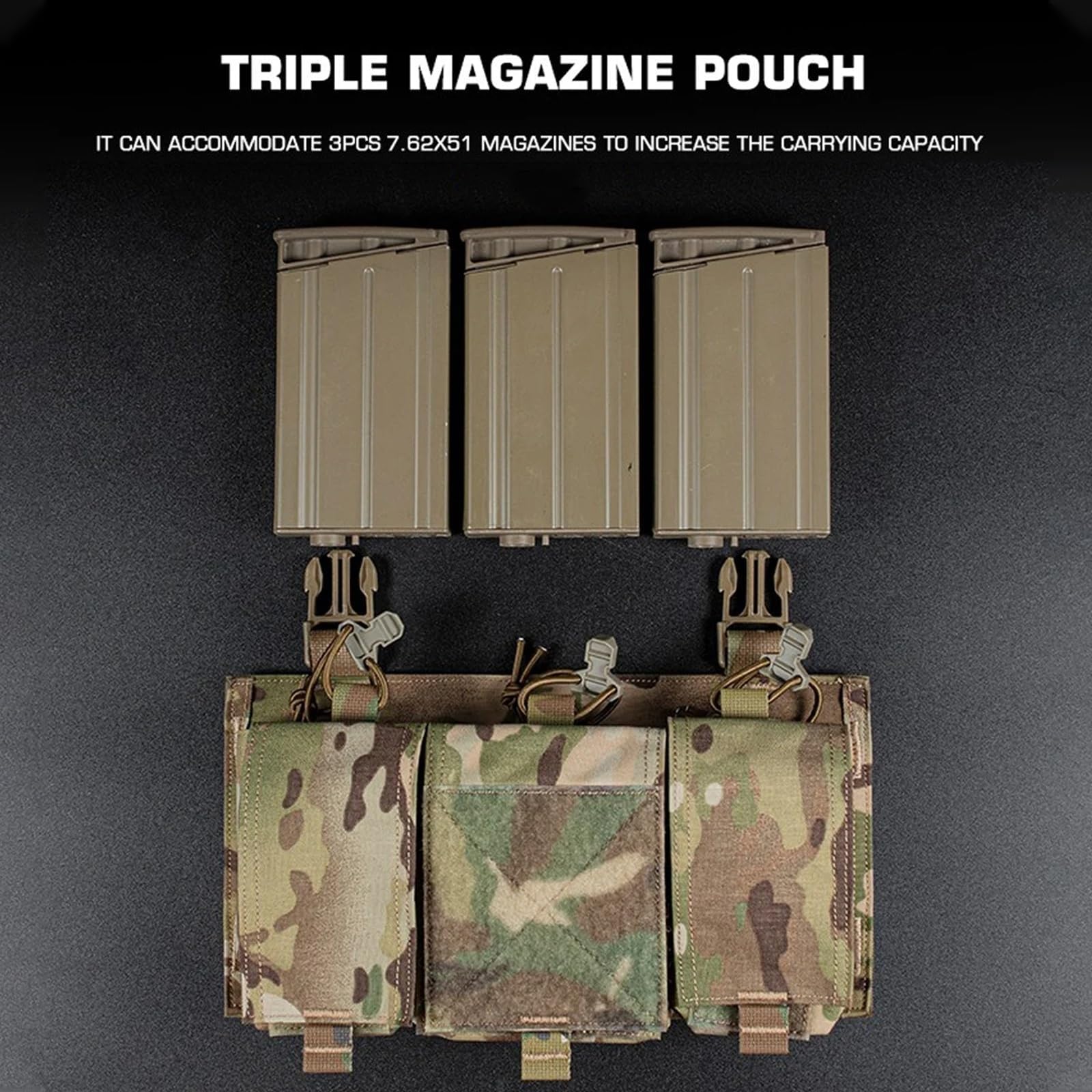 Pochette Triple Chargeur 7.62x51, Panneau Avant Molle pour Gilet Pare-Balles Et Harnais, Compatible avec Chargeurs De Fusil Standard, Équipement Tactique