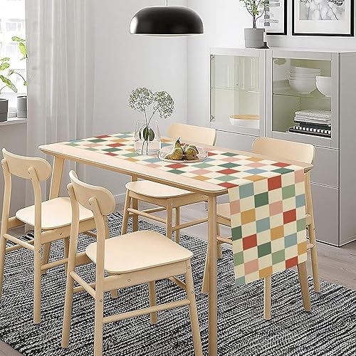 Miniatura 25 de Camino de mesa ondulado de los años 70, retro, hippie abstracto, vintage, verde, rosa, con estampado de ondas para el hogar, cocina, comedor, patio,