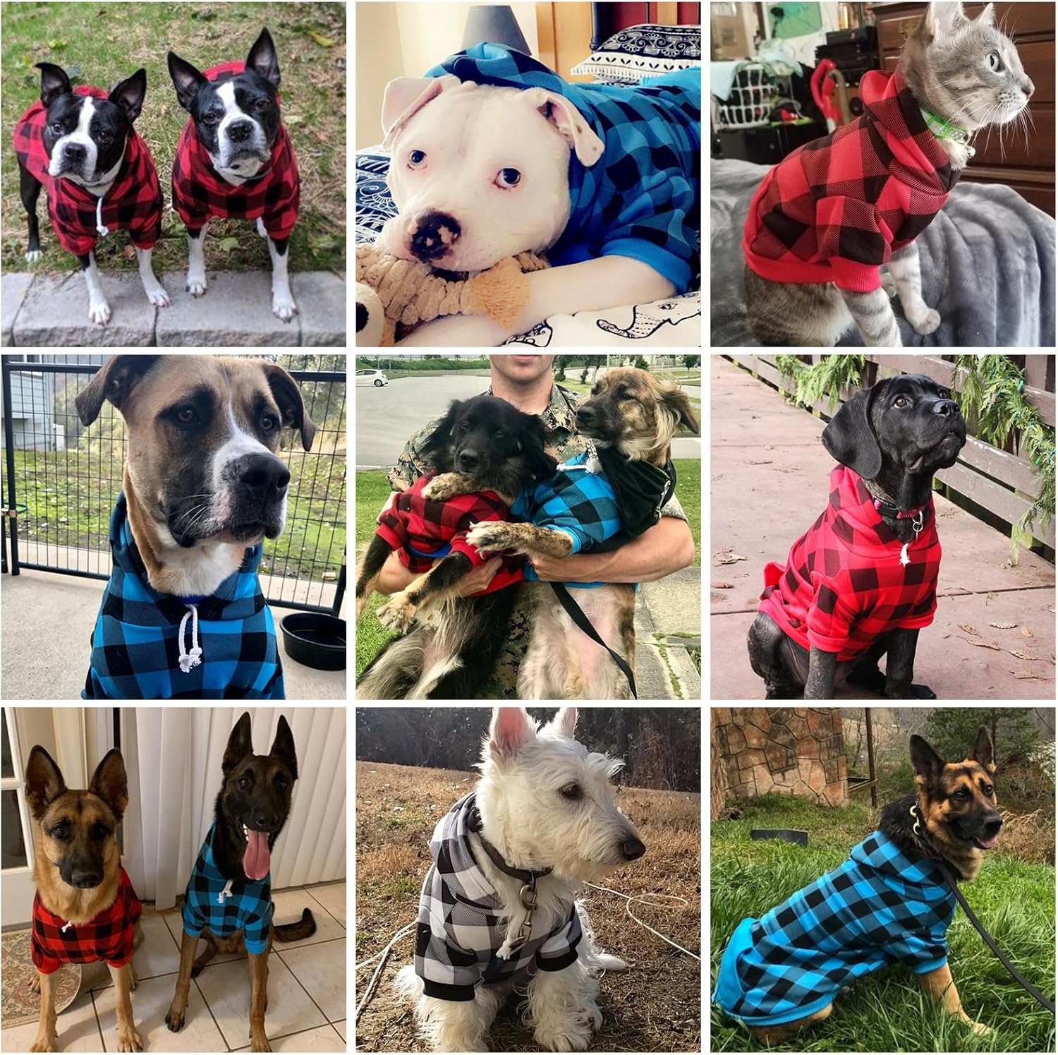 KOOLTAIL Plaid Dog Hoodie Pet Clothes Sweater with Hat and Pocket for Small Medium Large Size Dogs, Soft Winter Warm Dog Cold Weather Coat, Fleece Fall Dog Hooded Sweatshirt for Puppy Cats, Blue XL