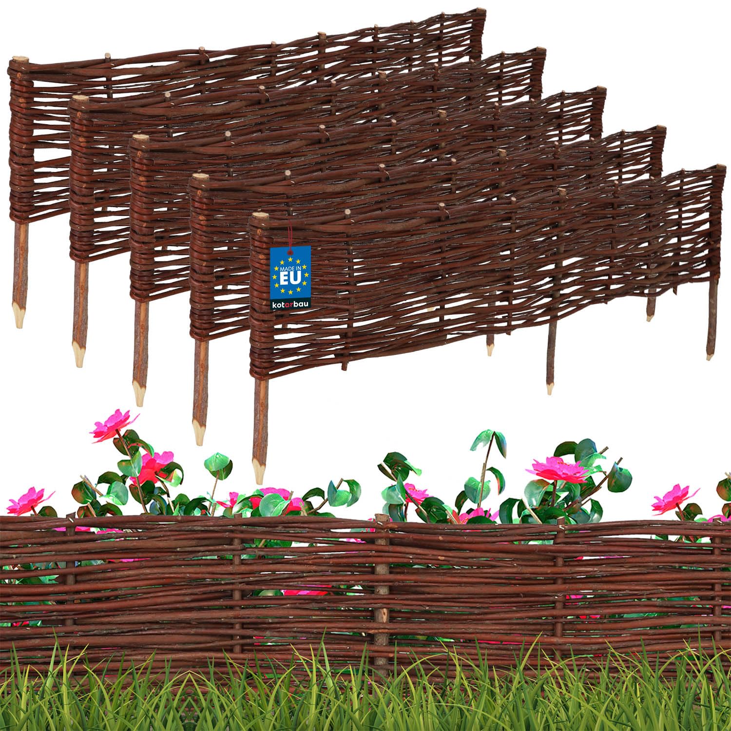 KOTARBAU® 5 pcs Lawn Edging - Garden Edging - Wicker Fence - 120 x 20 cm (47 x 7.87 inches) - Brown - Wooden Fencing - Decorative Fence for Flower and Herb
