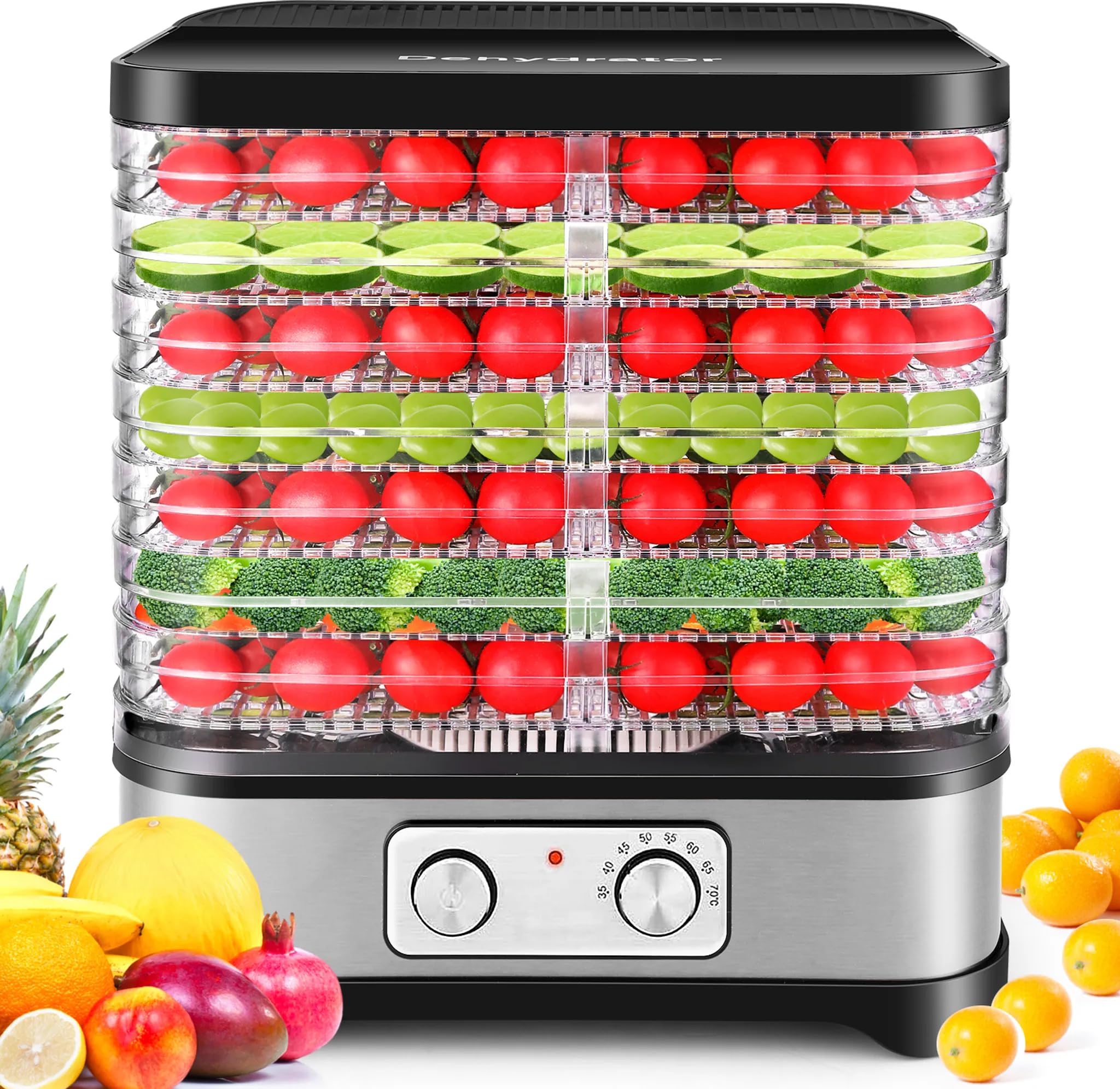 Nictemaw Essiccatore Disidratatore, Essiccatore da Cucina con 8 Vassoi, Deidratatore con Regolatore di Temperatura, 400W, 35-70°C, Timer di 72h per Verdure, Frutta e Carne