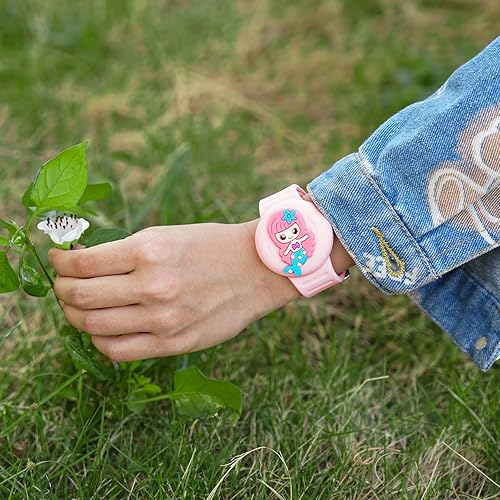 Miniatura 8 de XEEWEN Paquete de 2 bonitos soportes impermeables para Airtag para pulsera de reloj para niños y niñas, funda de pulsera Kawaii mariposa sirena para