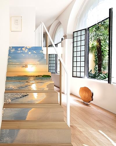 Miniatura 4 de FLFK Sunrise Coast - Juego de 15 calcomanías para escaleras, despegar y pegar, 39.3 x 7.08 pulgadas