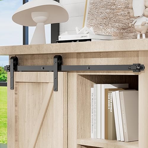 Miniatura 6 de BONIKLUBA Kit de rieles para puerta corrediza de granero pequeño de 3 pies, para ventana de almacenamiento, soporte de TV, panel de puerta de 15 a