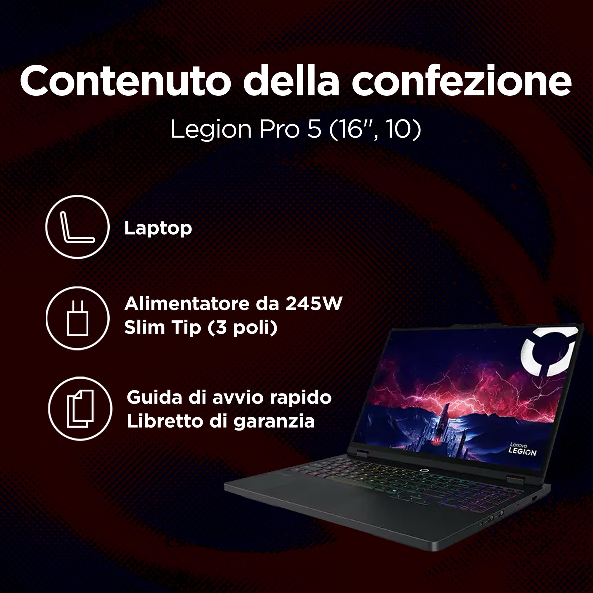 Lenovo Legion Pro 5 Gaming Laptop - Display IPS WQXGA 16" 240Hz, NVIDIA GeForce RTX 5070 8GB, AMD Ryzen 9 8945HX, RAM 32GB, SSD 1TB, Windows 11 Home, Tastiera RGB italiana - Eclipse Black