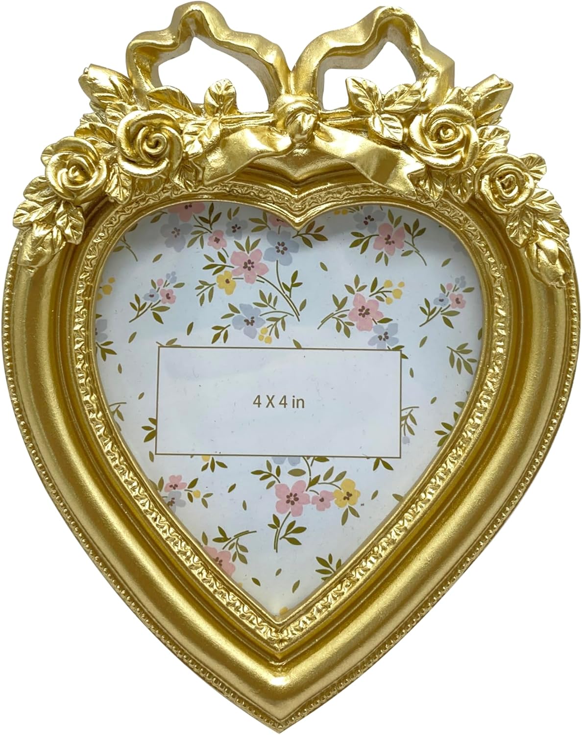 Aispama Cute Heart Shape Vintage Ornate Antique Gold 4x4 Inch Resin Picture Frame for Wall or Tabletop Home Decor