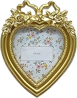 Aispama Cute Heart Shape Vintage Ornate Antique Gold 4x4 Inch Resin Picture Frame for Wall or Tabletop Home Decor