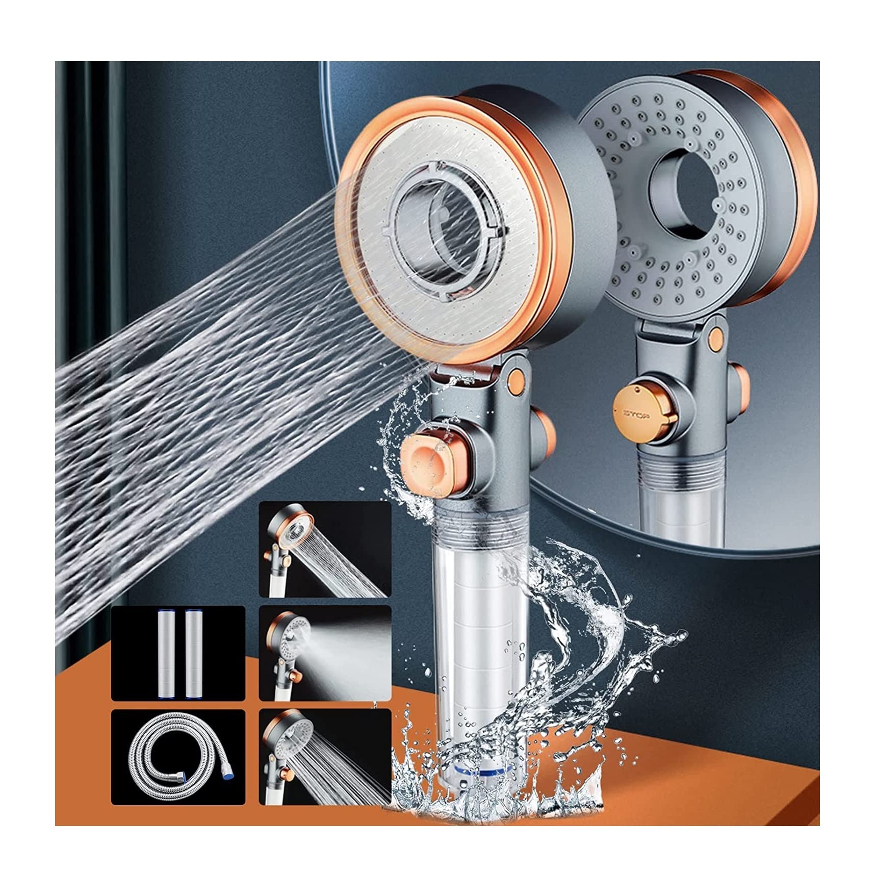 KoksiTurbo Handheld Shower Head with Water Filter and 3 Jet Modes, Double Sided Lightweight High Pressure Shower Sprayer - Rain Massage