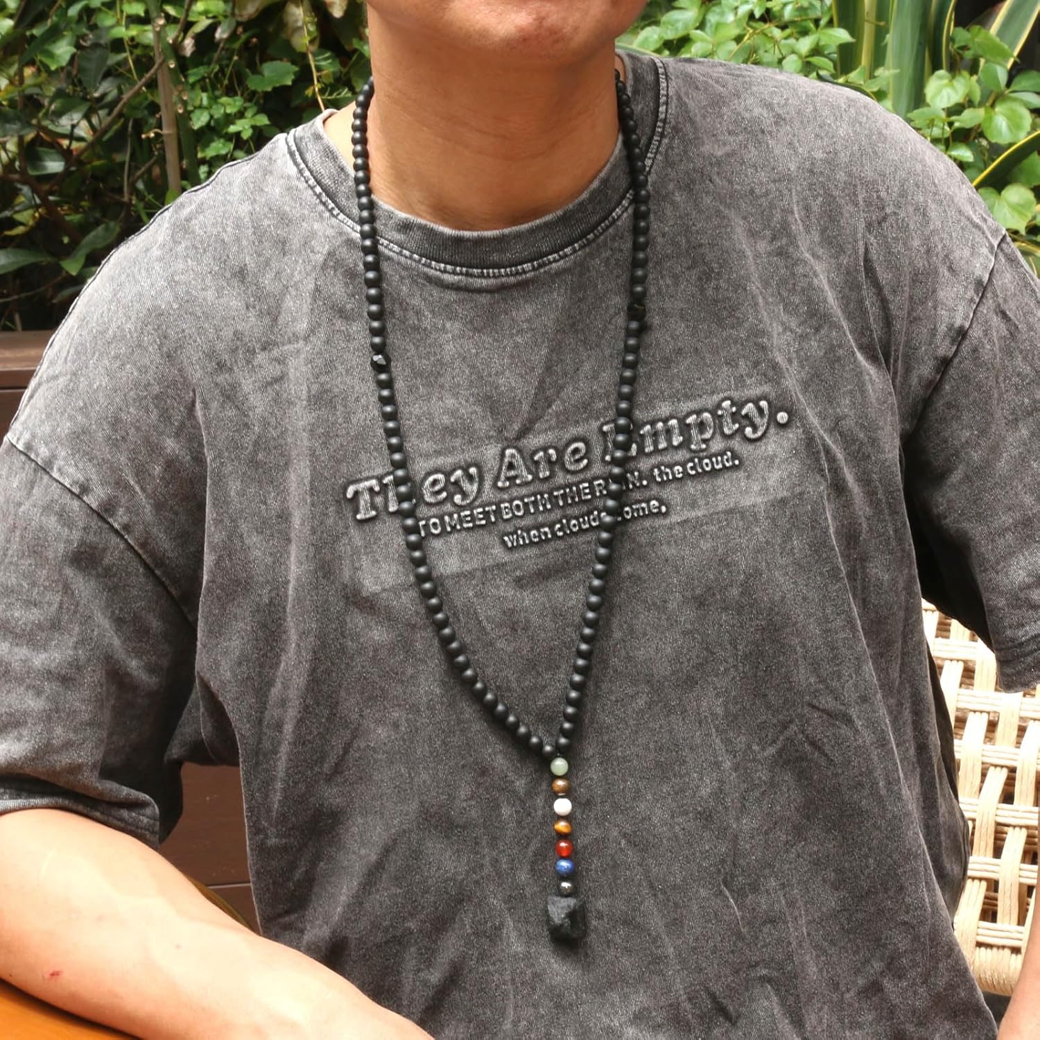 7 Chakra Beaded Necklace for Men Women - Raw Black Tourmaline Crystals 108 Mala Beads Necklace, Handmade Spiritual Prayer Meditation Jewelry Unique Christmas Gifts for Him - Image 2