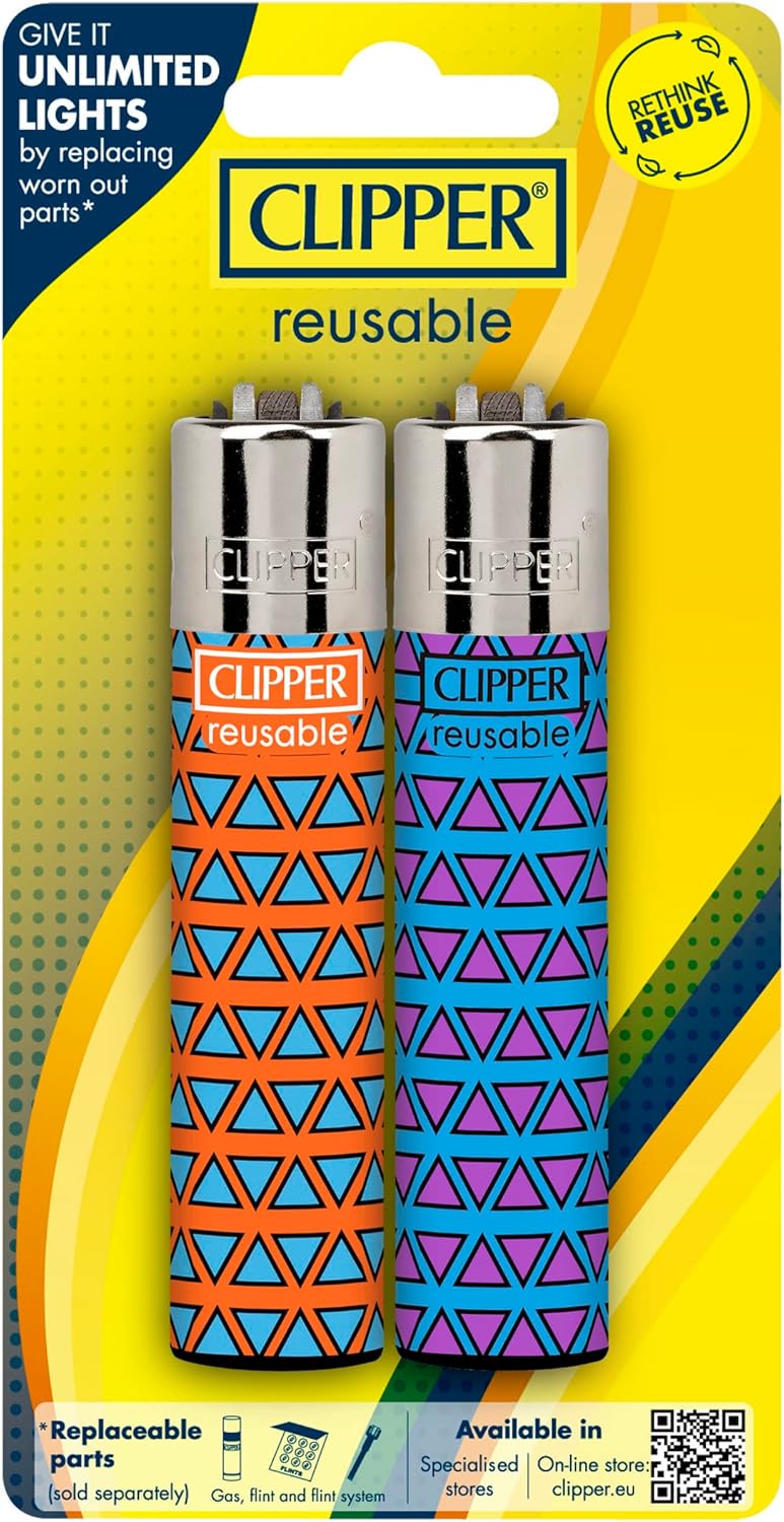 Clipper - Classic Large Reusable Lighter - Iconic Premium Refillable Lighters Bulk Pack - Replace Butane, Flint, and Spark Wheel for Unlimited Lights - 16 Pack - Assorted Designs
