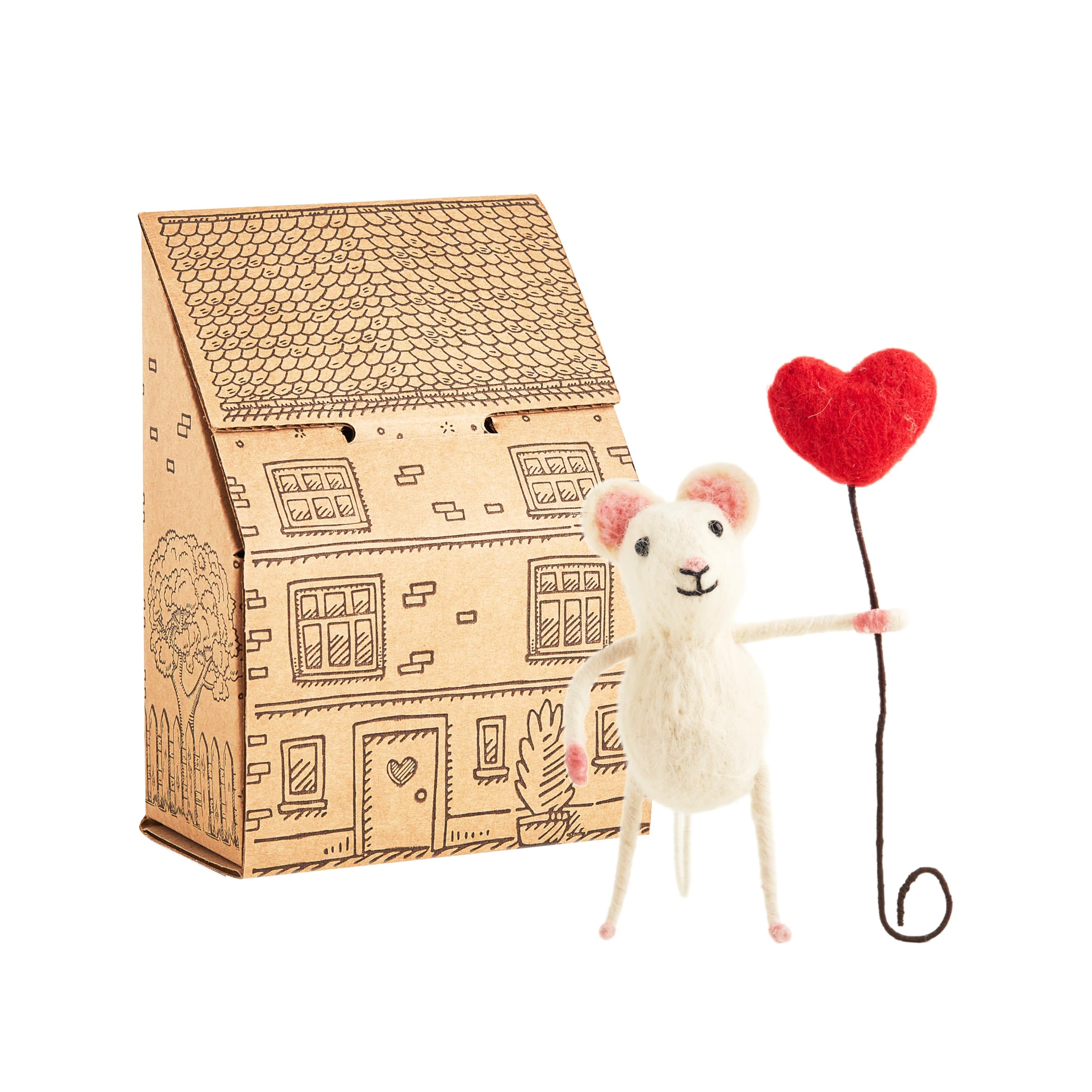 l Hand Felted Happy Heart Balloon Mouse l Organic Wool l Hand Made Home Decor l Natural Fibres l Fair Trade l Plush Novelty Animal Ornament