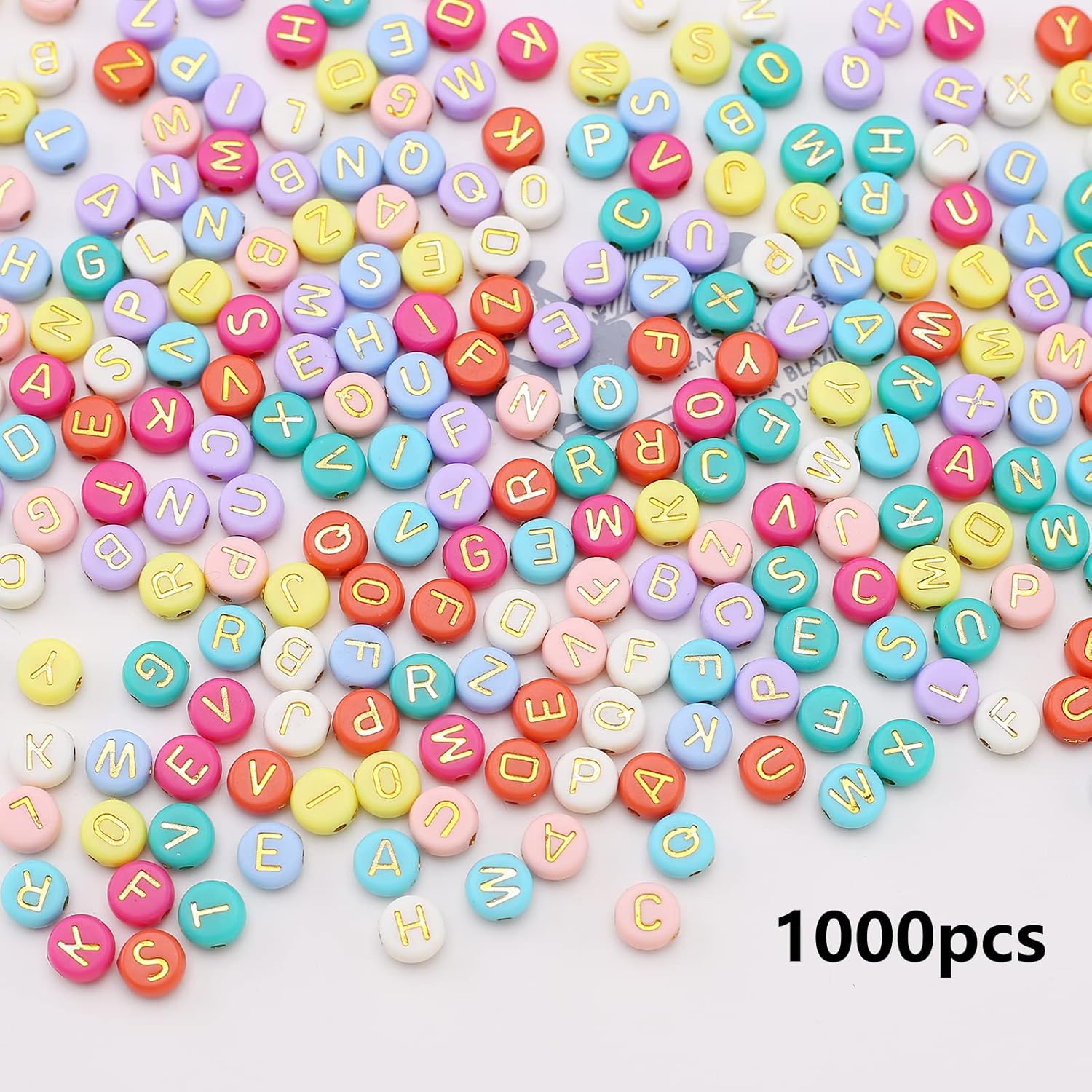 ToBeIT 1000pcs Letter Beads Color Alphabet Beads Gold Round Letter Beads Jewelry Findings Charms for DIY Bracelet Necklace Craft Making (bgcolor-Gold(10color))-1 - Image 2