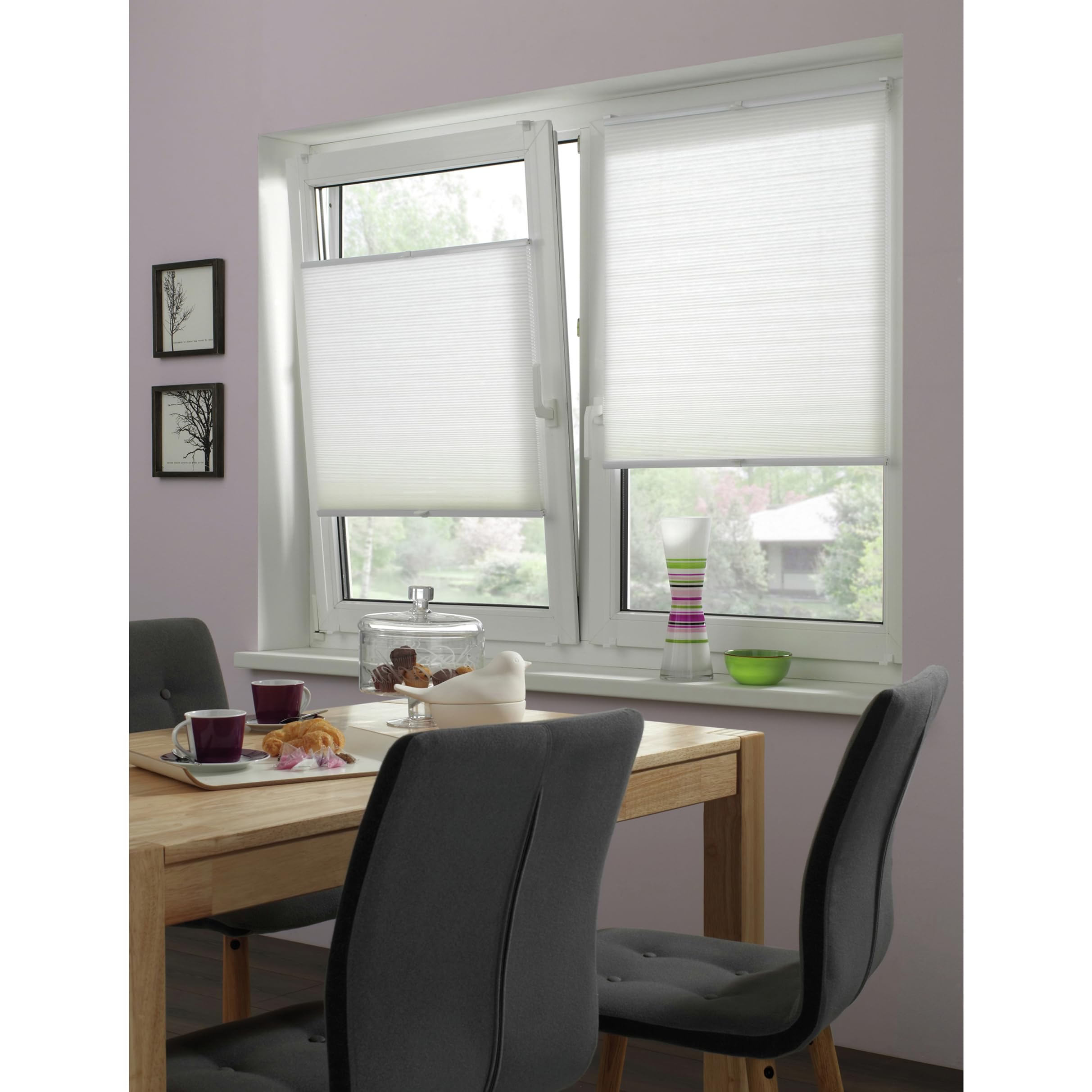GARDINIA Wabenplissee Concept Tageslicht, Blickdichtes Faltrollo, Alle Montage-Teile inklusive, EASYFIX Plissee verspannt mit 2 Bedienschienen, Weiß, 90 x 130 cm (BxH)