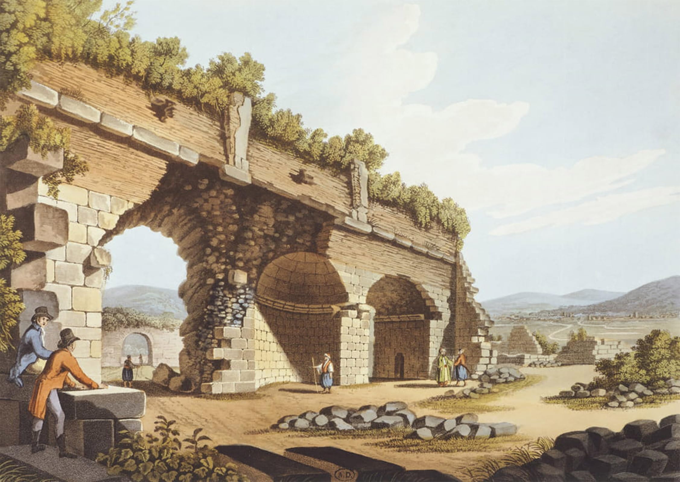 POSTERIIk Vintage Print Pop Art Landscape Artwork European Travellers in Front of the Temple of in Ephesus by Mayer Art Prints for Office Home Decor 60x90cm