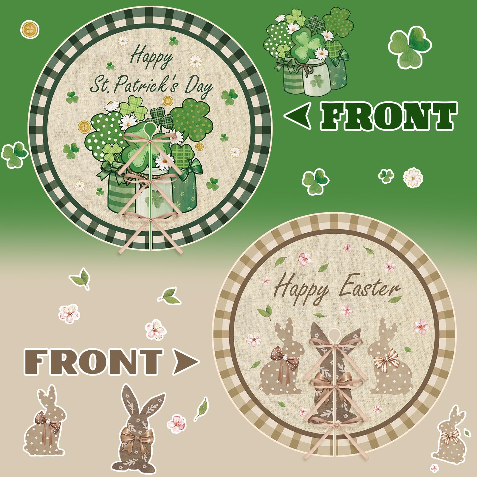 Zomiboo 36 Inch Festival Party Decor Tree Skirt Interchangeable Double Sided Tree Skirt for Holiday Party Indoor Home Decoration (Easter and Irish)