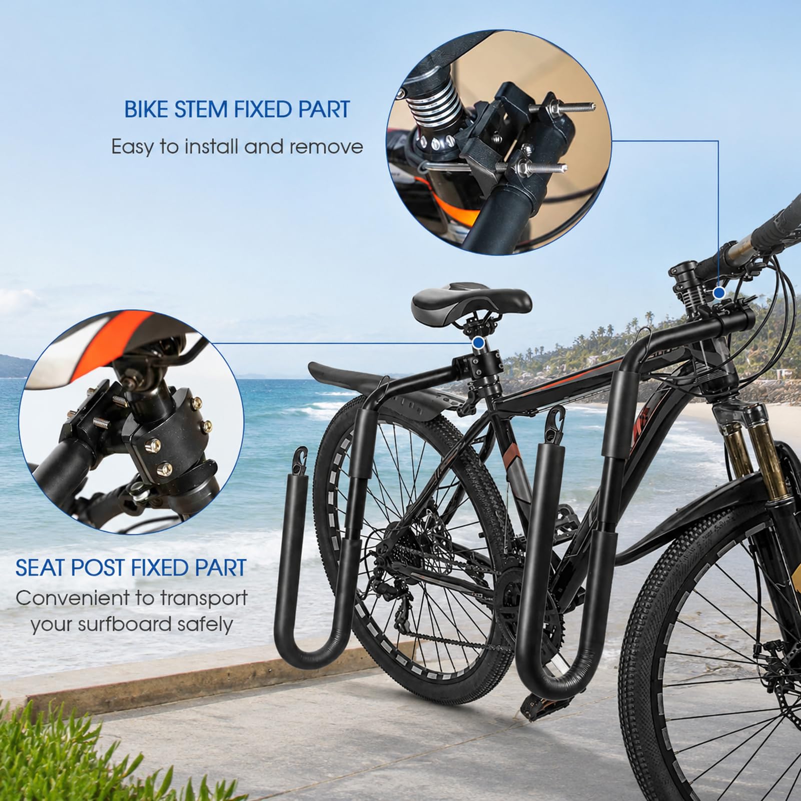 Moved By Bikes Support de planche de surf en alliage d'aluminium et mousse compatible avec les shortboards, Boogie, snowboards et