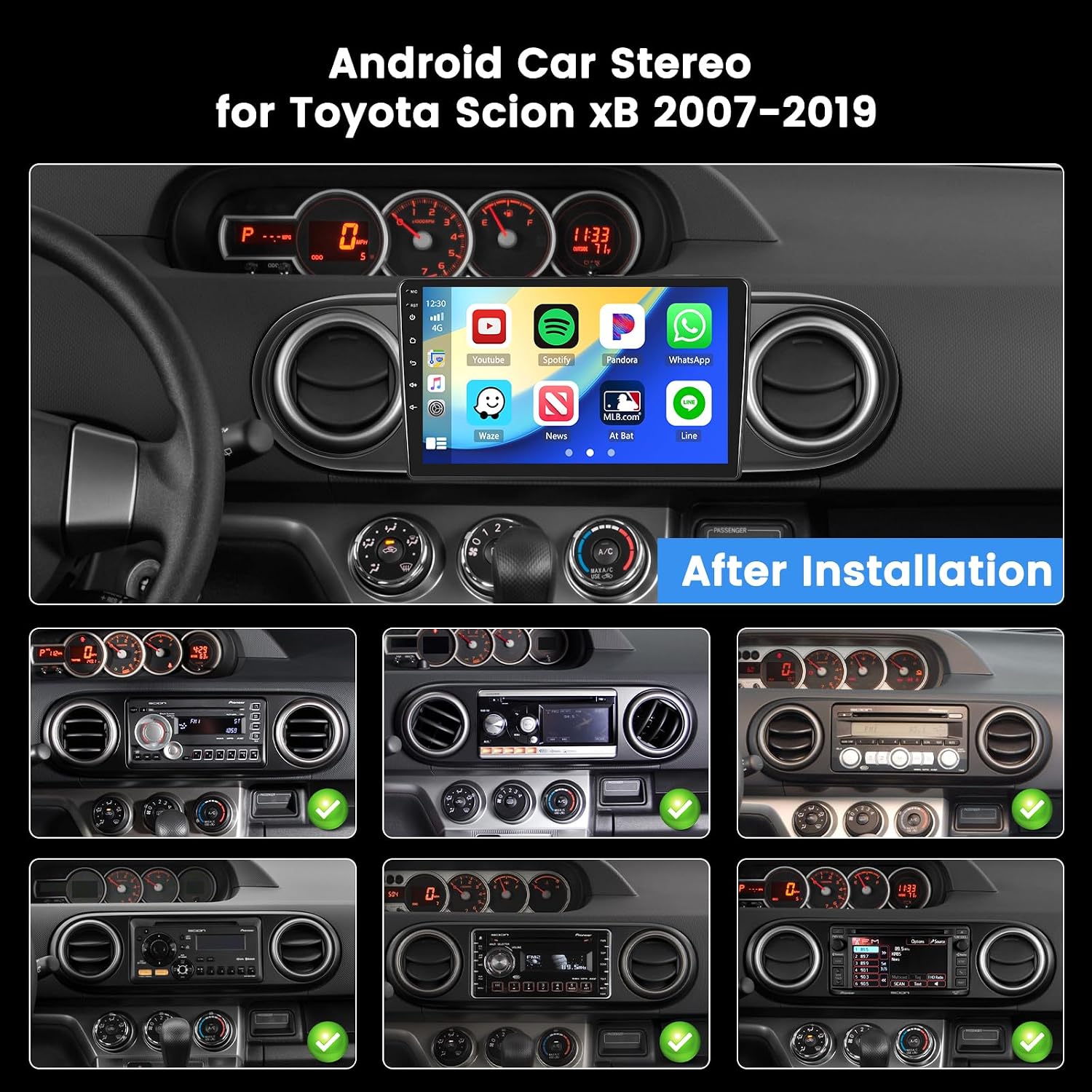 [2+64G] Android 15 Car Stereo for Toyota Scion xB 2007-2016, Hikity 9'' Touchscreen Scion xB Radio Wireless CarPlay Android Auto GPS Mirror Link, 5G WiFi/Bluetooth, EQ/FM/RDS SWC Backup Camera+MIC