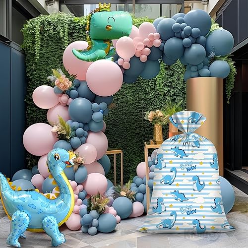 Miniatura 6 de KIDAJOY Bolsas de regalo de plástico extra grandes de dinosaurio para baby shower, para niños, bolsa de regalo de dinosaurio azul gigante con