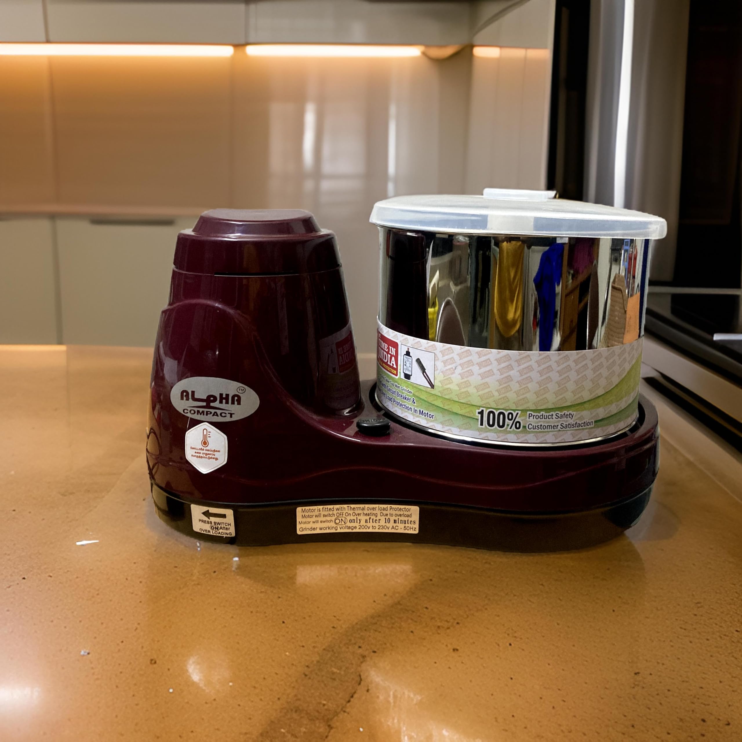 RE Homes - Alpha Compact Wet Grinder 2 Litre, 150W, 230V AC 50Hz,ABS Body & SS Drum (Cherry RED)-picture-15