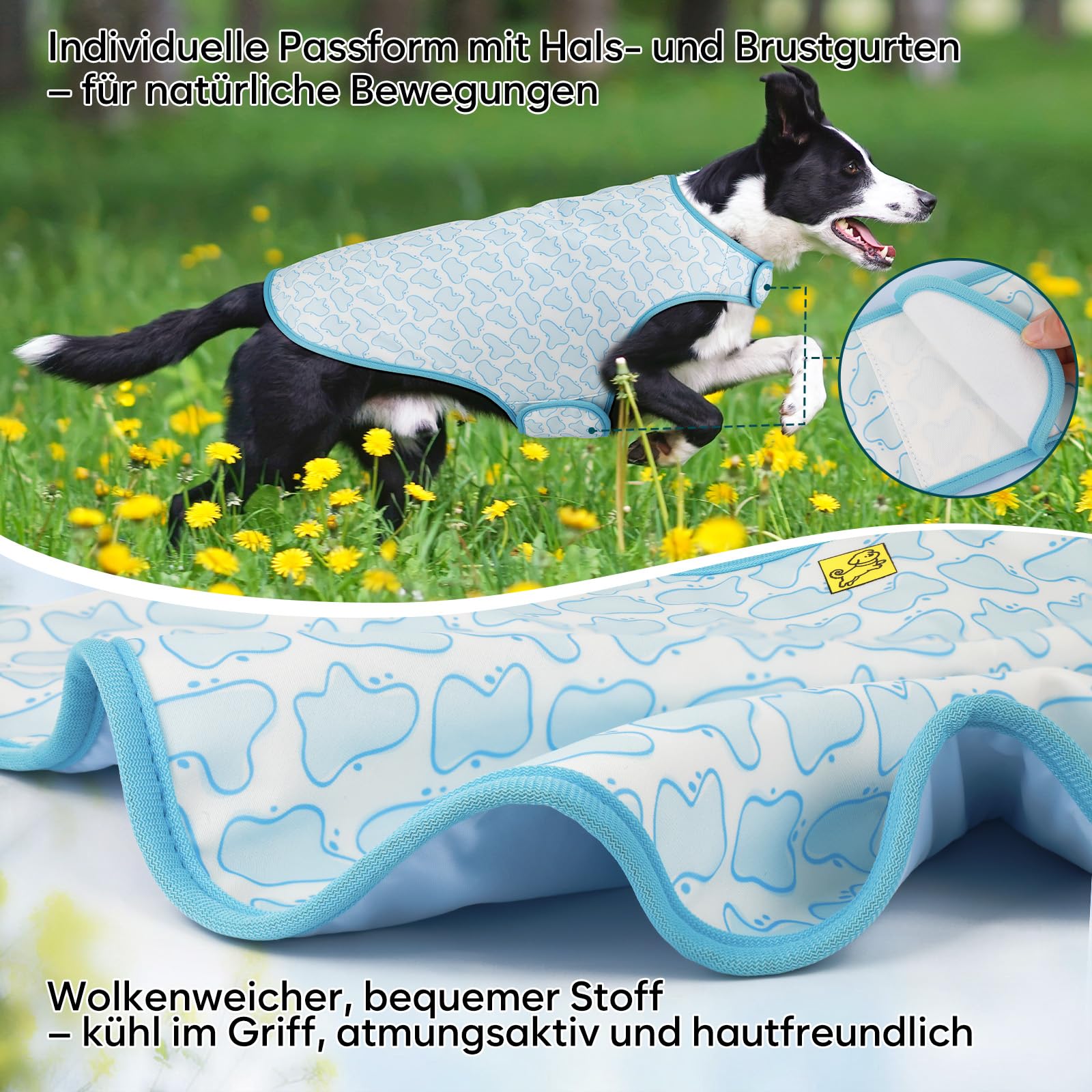 Gilet rinfrescante per cani – Leggero, protezione UV, regolabile, riutilizzabile, raffreddamento evaporativo, reversibile. Ideale per escursioni, corsa, viaggi, giochi.