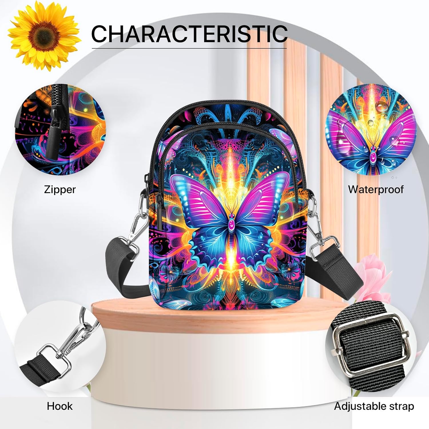 Butterfly Crossbody Purse for Women Casual Cell Phone Bag Waterproof Shoulder Bags Travel - Image 5