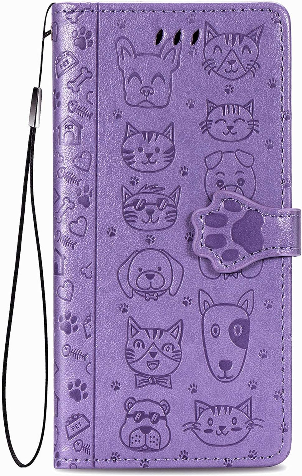 Case for Redmi Note 14S / Note 13 Pro 4G / POCO M6 Pro 4G, Premium Leather Wallet Case with Cute Cat Dog Embossed Pattern [Card Slots] [Kickstand] [Inner TPU Shell] Flip Cover, Purple