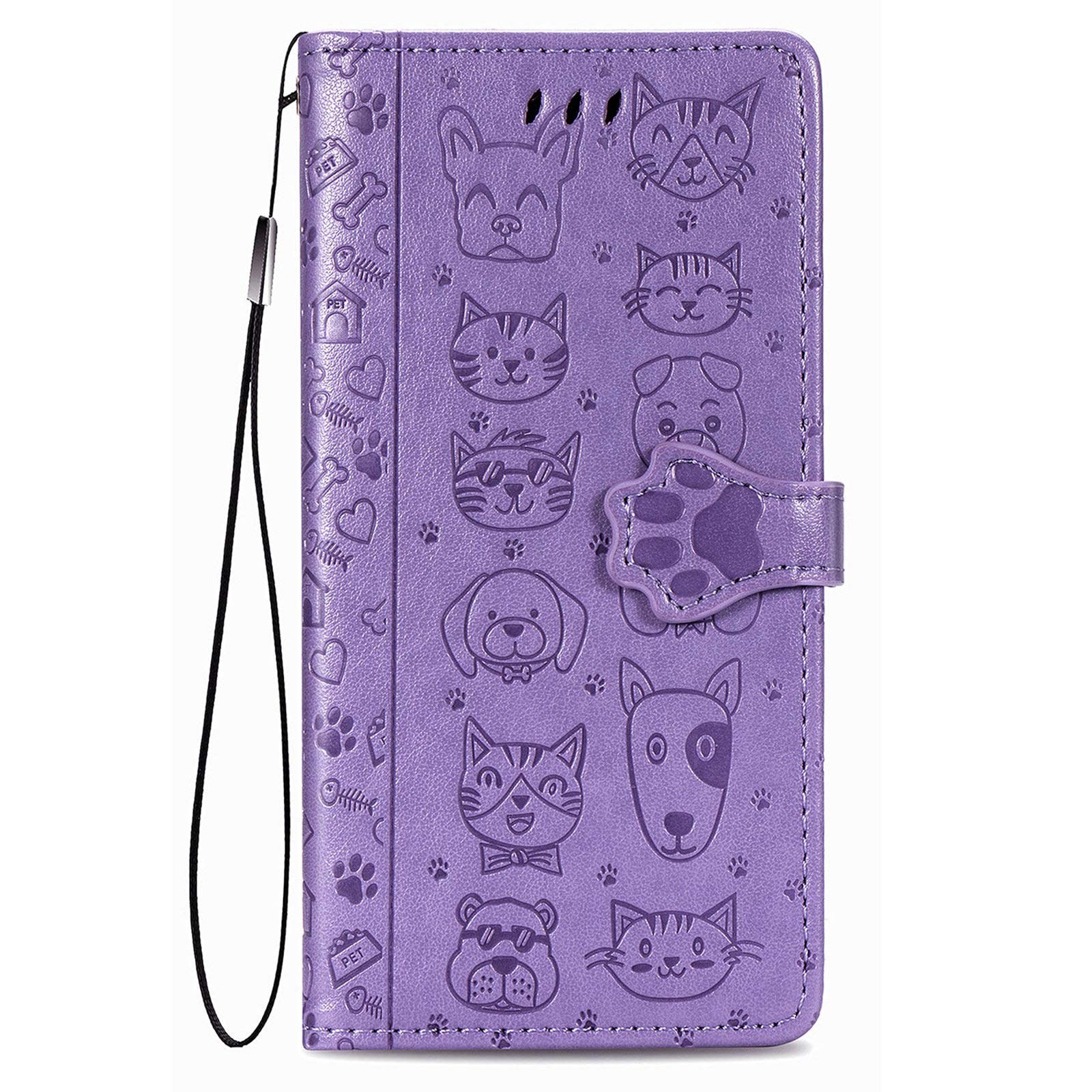 Case for Redmi Note 14S / Note 13 Pro 4G / POCO M6 Pro 4G, Premium Leather Wallet Case with Cute Cat Dog Embossed Pattern [Card Slots] [Kickstand] [Inner TPU Shell] Flip Cover, Purple