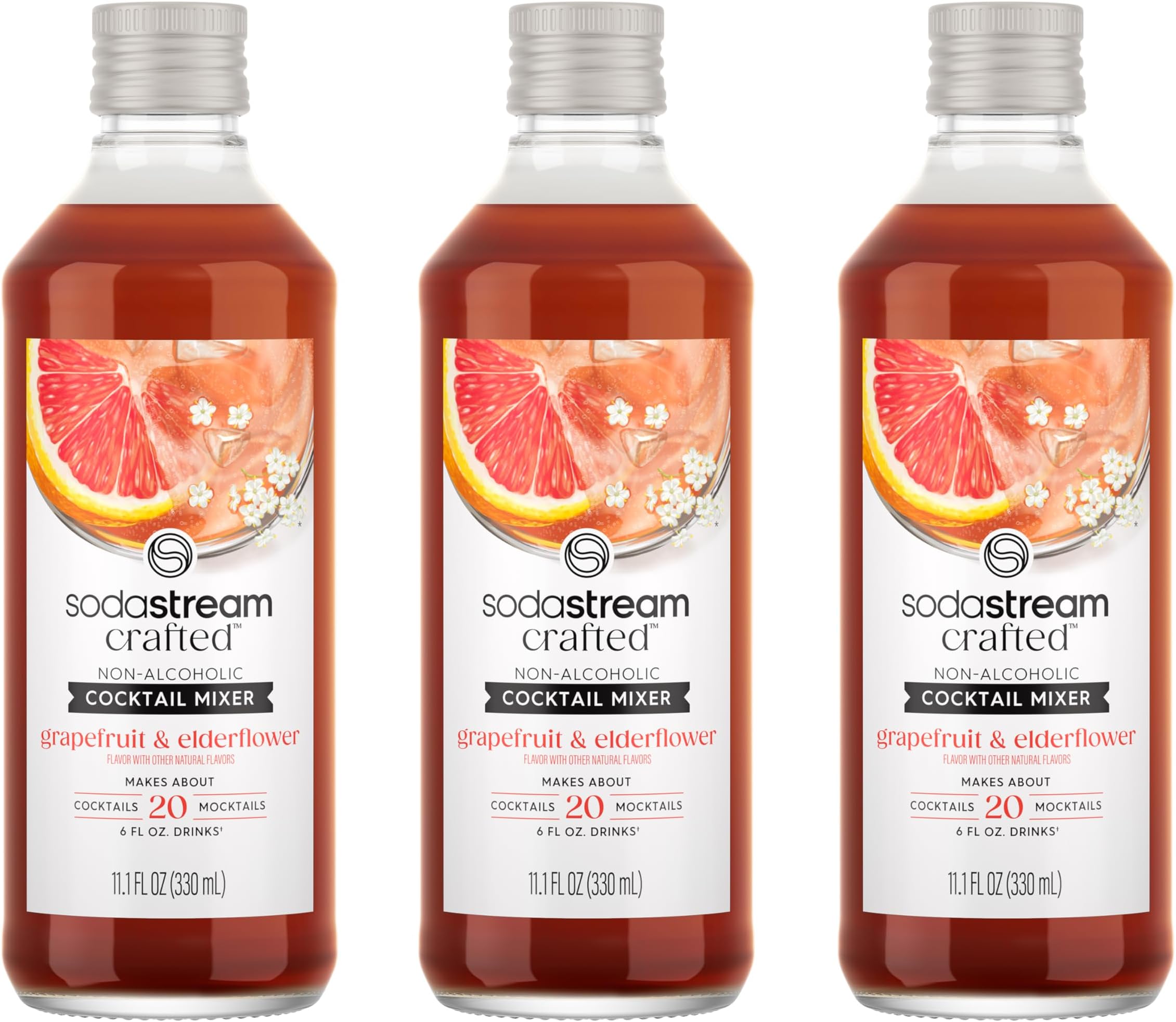 Crafted Cocktail Mixers: Grapefruit & Elderflower Flavor, Non-alcoholic mixers expertly crafted for sparkling cocktails & mocktails, 11.1 FL OZ (Pack of 3)