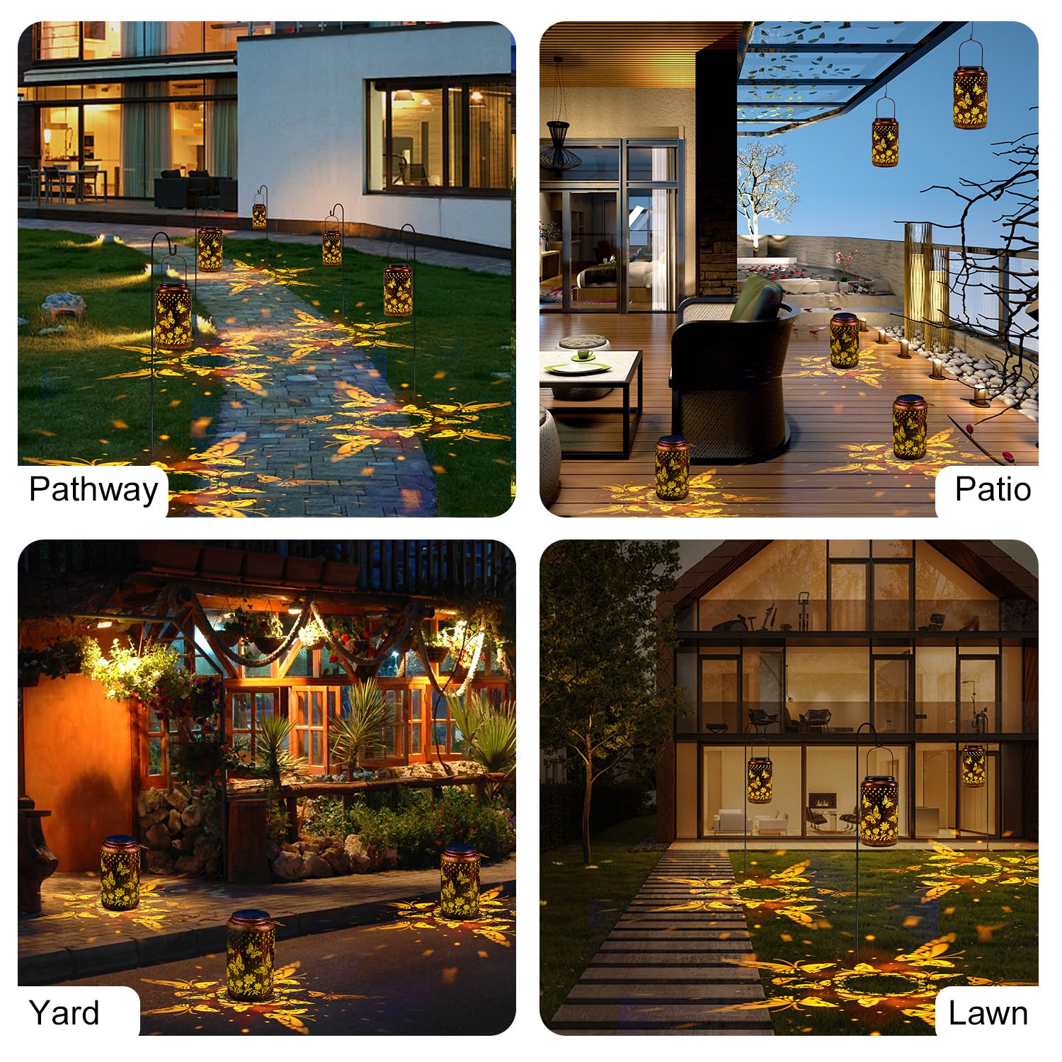 Pearlstar Butterfly Solar Lantern – Outdoor Hanging/Table Lantern With Projection, Waterproof | Copper Vintage Garden Decor