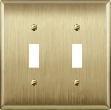 LIDER Toggle Light Switch Metal Wall Plate, Mid-Size 2-Gang 4.88" x 4.92" | Switch Cover, Stainless Steel, Corrosion Resistant, Heat Resistant, Easy Replacement, Brushed Brass, UL Listed