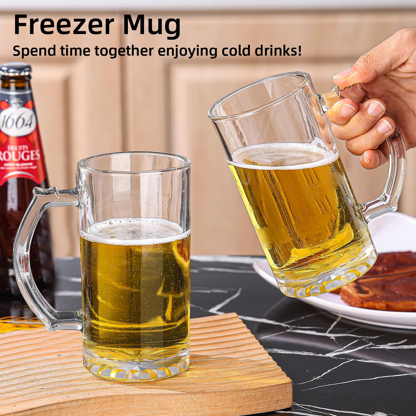 Biergläser für Herren, 473 ml, Glasbecher mit Griffen, bleifrei und gefriergeeignet, Barbecher für Cocktails oder Wasser, Geschenk-Set für Bierliebhaber, Geburtstagsgeschenk-Set, 4 Stück