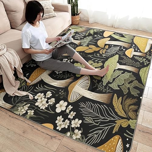 Miniatura 4 de Alfombra de 3 x 5, alfombras de hongos para sala de estar, dormitorio, alfombra de área botánica y decoración de dormitorio, alfombra de interior