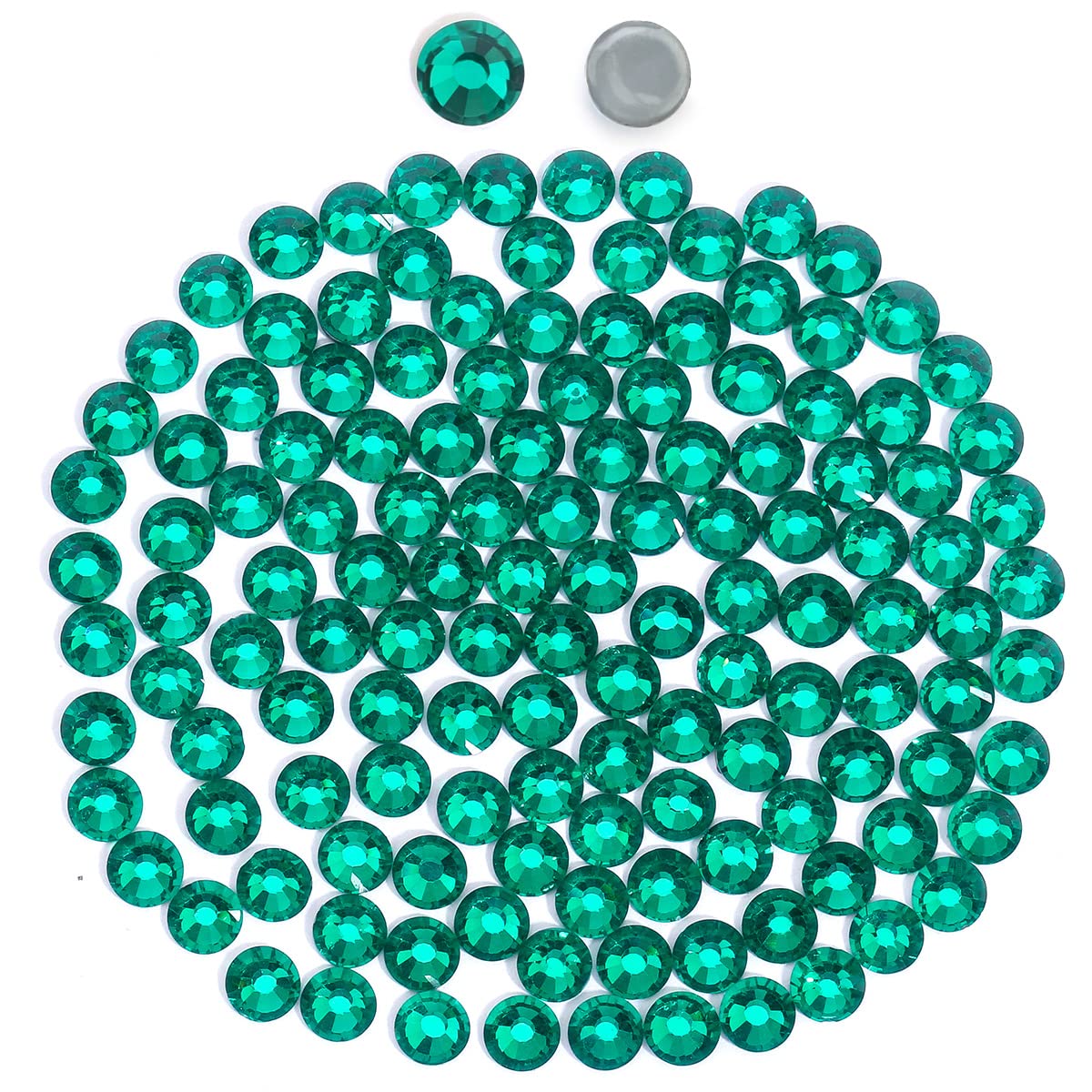 Novani Hotfix Rhinestones, Green Rhinetones for Crafts Flatback Glass Round Sparkly Crystals Gems for Fabric Clothes Shoes Bag DIY Decoration (SS20/