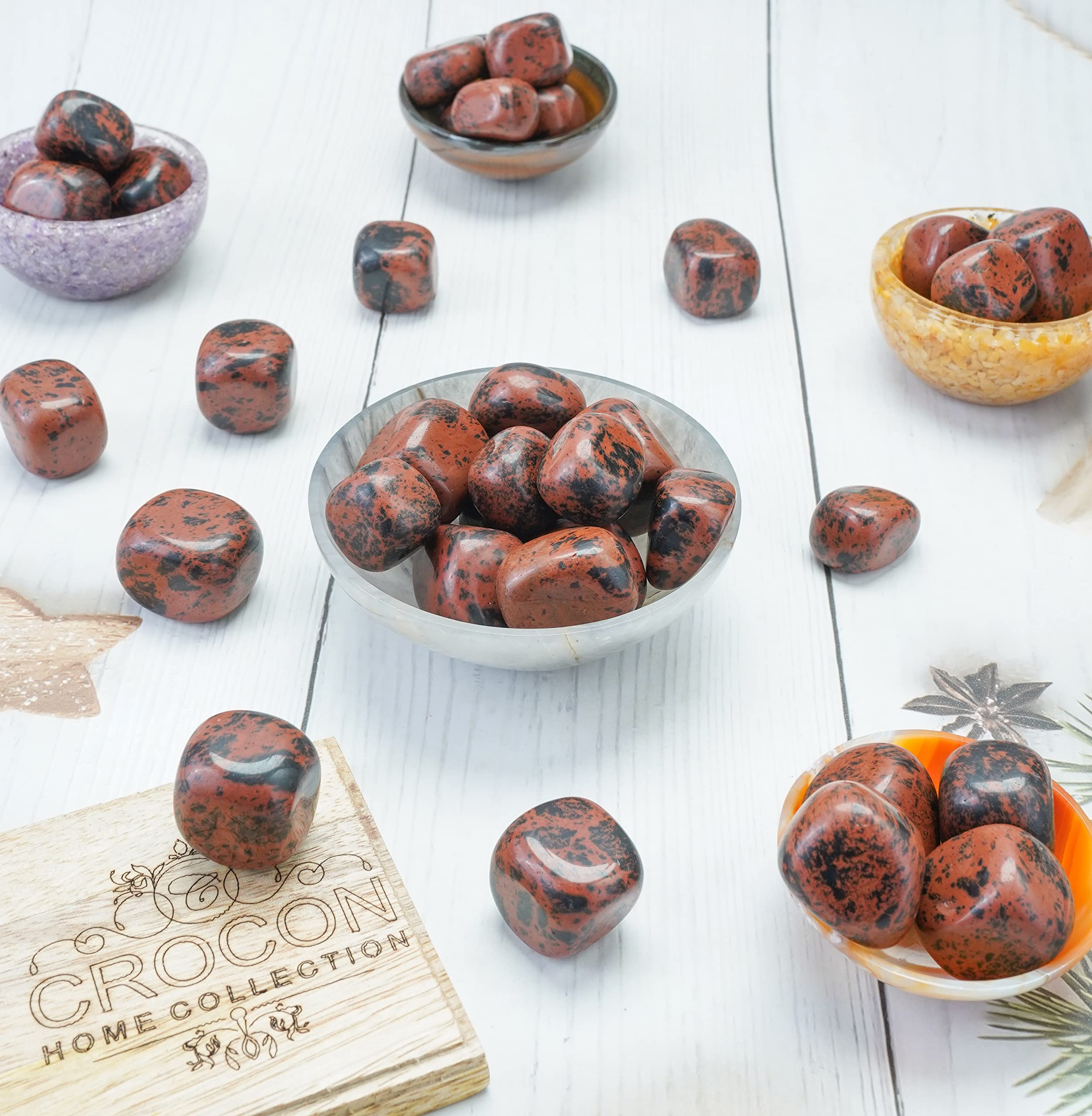 Crocon Juego de piedras caídas de obsidiana de caoba de 1 libra y juego natural a granel para curación de reiki, regalo de equilibrio de chakras, regalo de cumpleaños para mujeres, tamaño: 20-25 mm