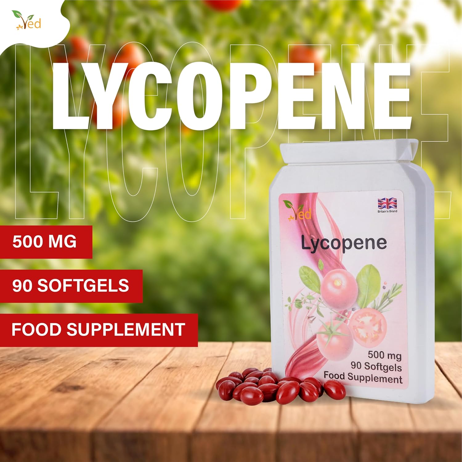 Ved Lycopene 500 mg | 90 softgel, 6 Month Supply.(Pack of 2)