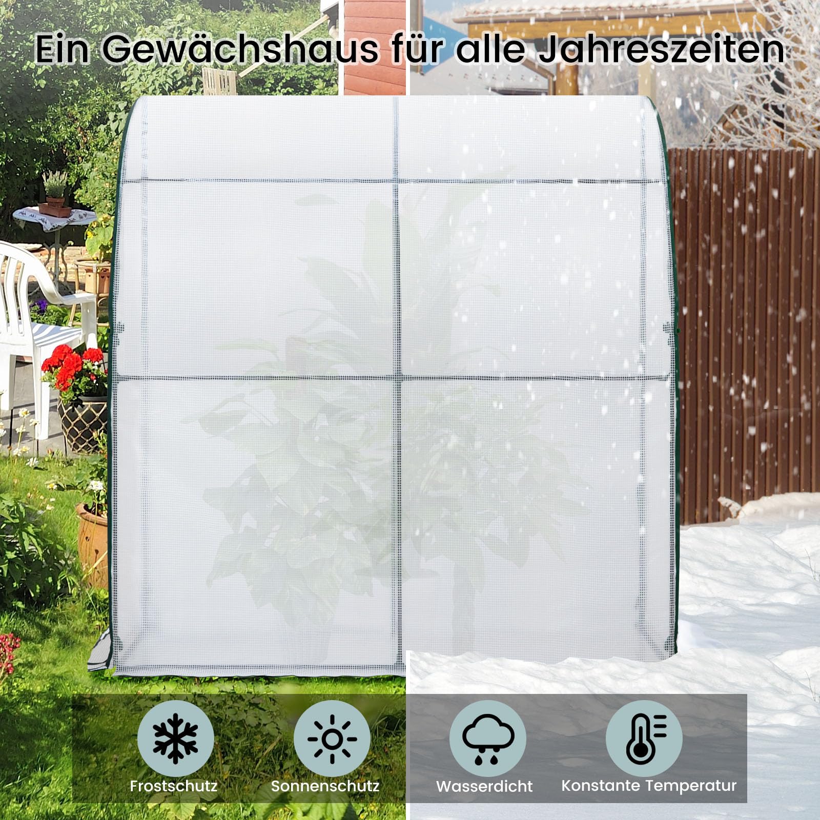 WOLTU Serre de Jardin avec Bâche PE Renforcée Imperméable 140g/m², Tente de Protection pour Plantes, Fleurs et légumes de Toutes Les Saisons, Serre de hivernage Murale, 200x100x210cm, Blanc