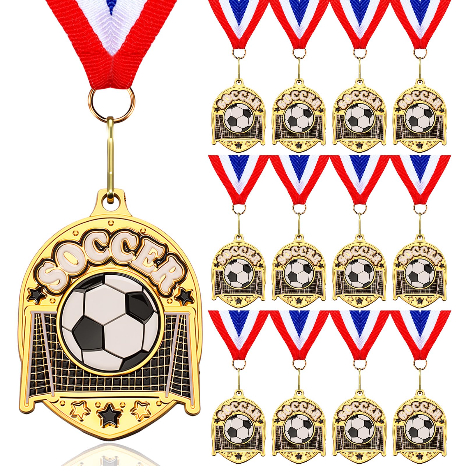 12 Pcs Gold Award Medals Bulk 2.2 Inch Basketball Volleyball Royal Dance Softball Metal Medals with Neck Ribbons Metal Trophy Award Prize Gifts for Tournaments Sports Competitions
