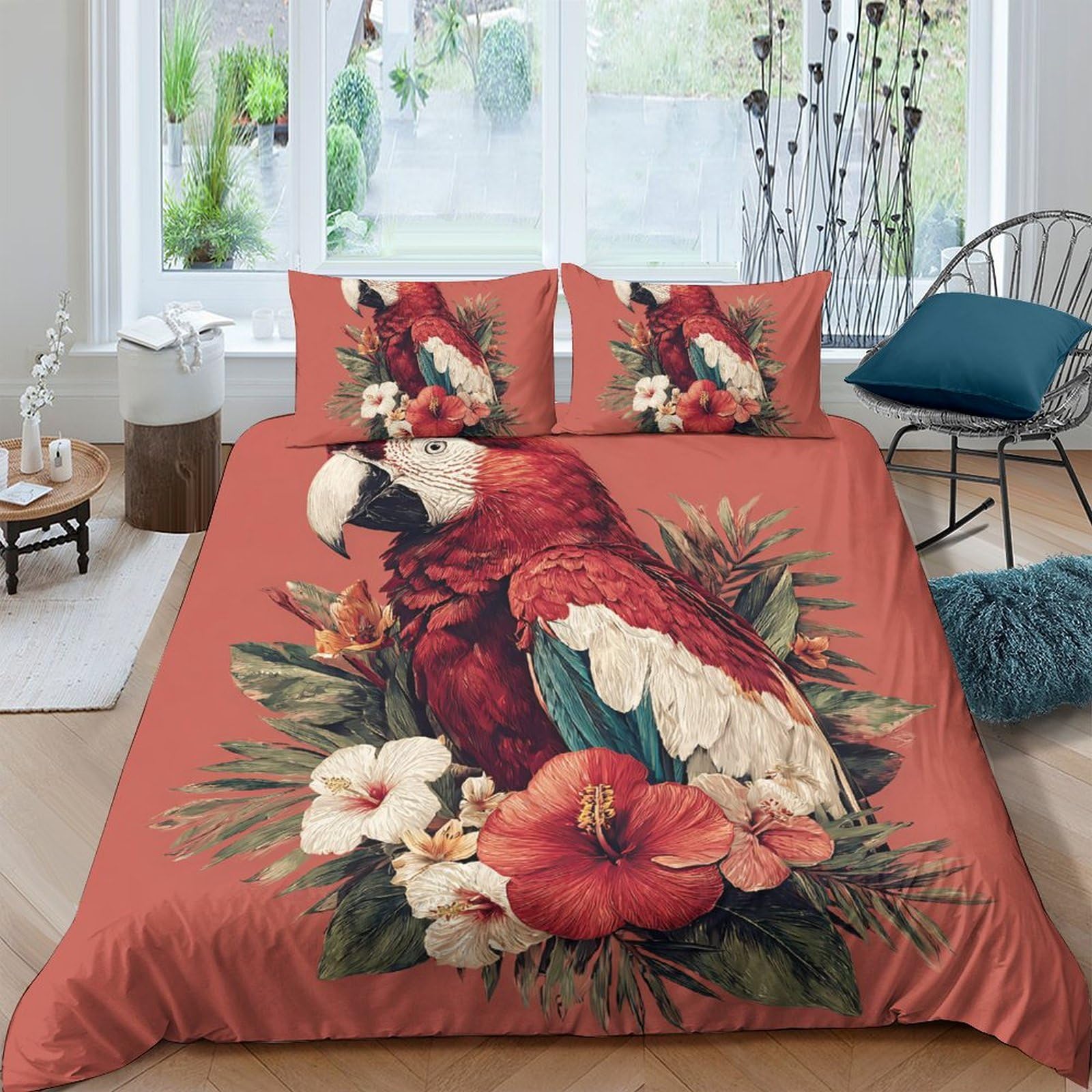 Ctjqhvkz Style-8 3D Printed Tropical Parrot Fitted Sheet Microfiber Soft Floral Mattress Cover For Bedroom Decor Protection Single（135X200cm）