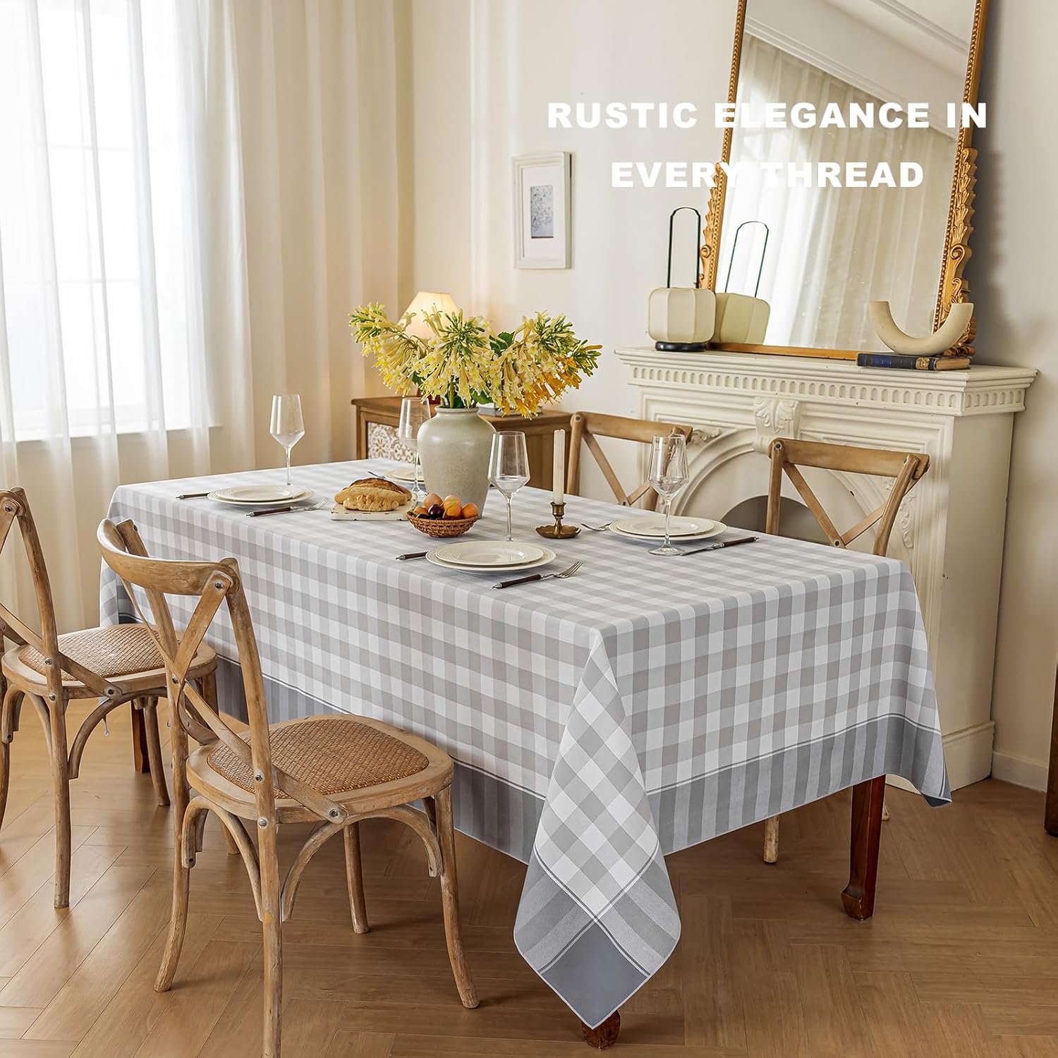 Checkered Tablecloth-Country Gingham Table Cloth-Rustic Farmhouse Plaid Tablecloths for Everyday Kitchen Dining (Rectangle, 60"x104", Gray)