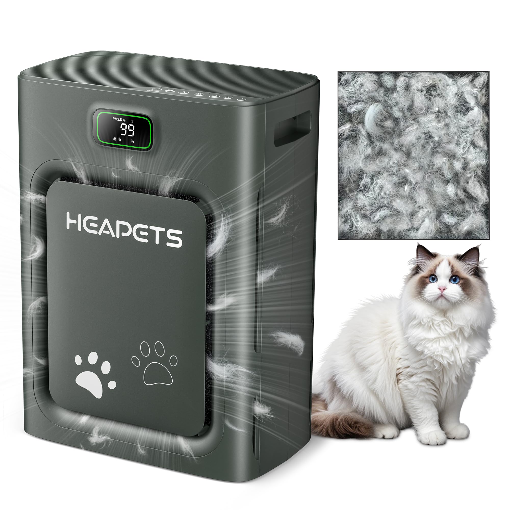 Pet Air Purifier for Home Large Room 2500 sq ft H13 HEPA Washable Double-Sided Filter Air Cleaner for