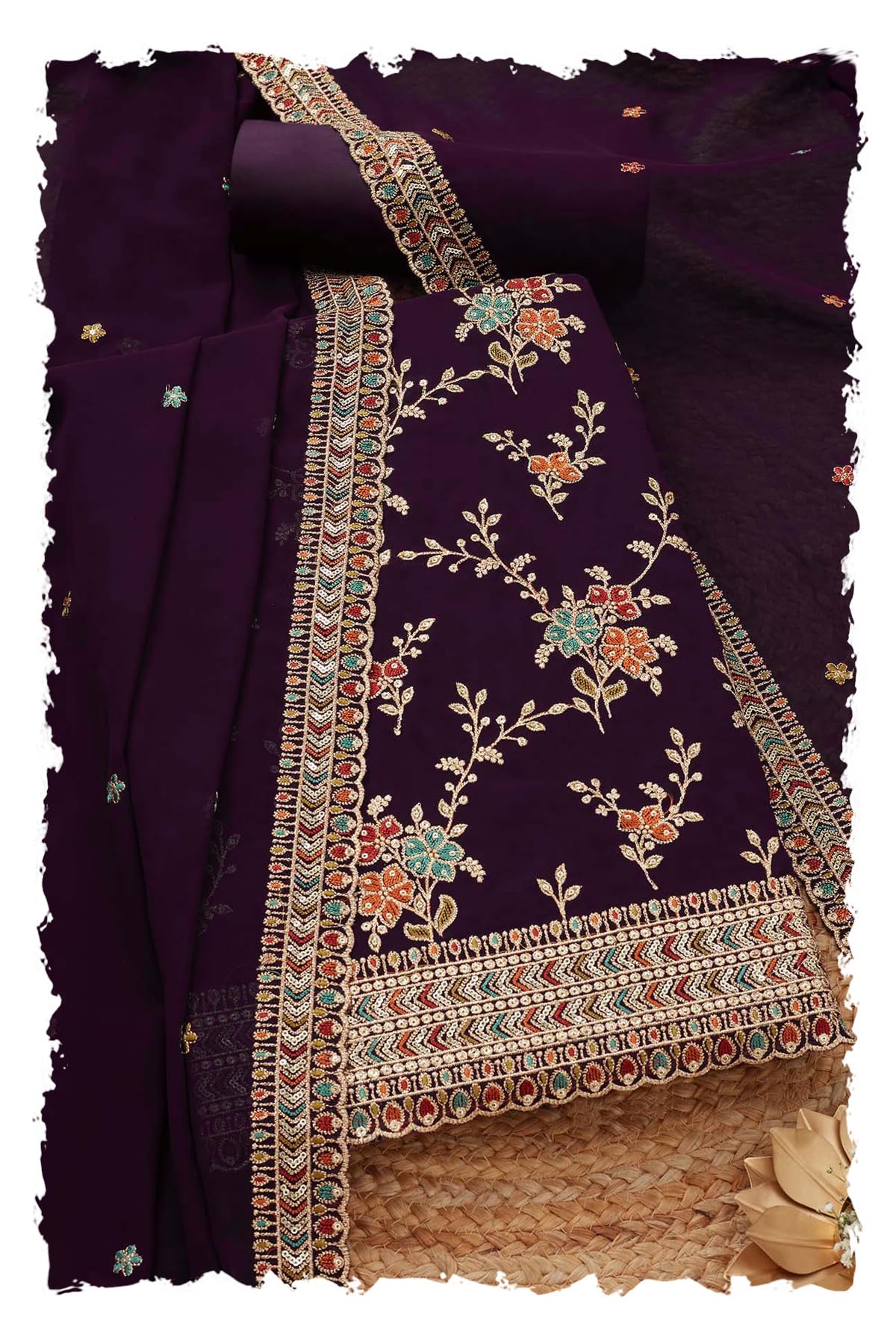 Womens Georgette Embroidered Unstitch Dress Material With Sequins-image-41