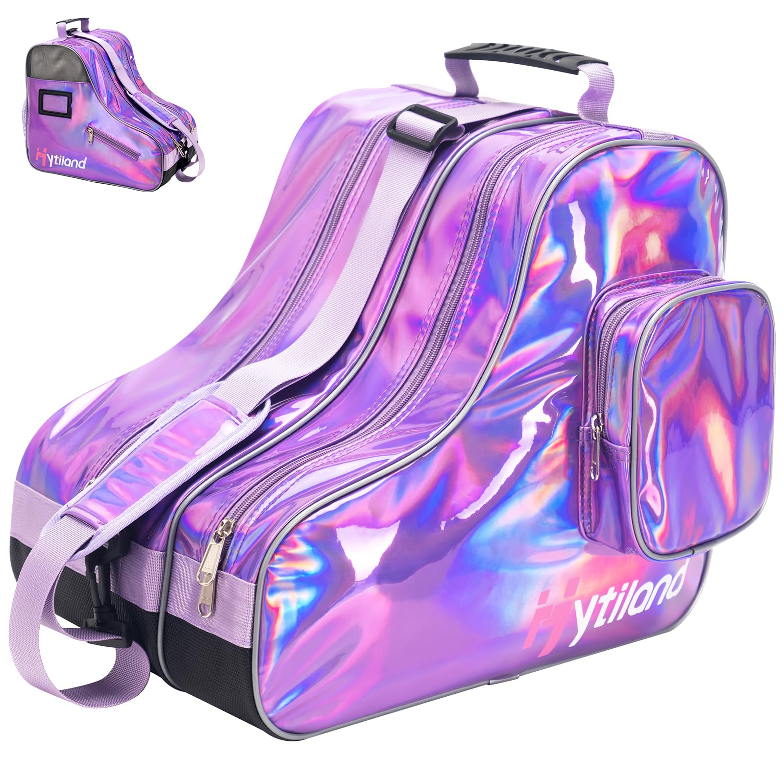 Hytiland Roller Skate Bag for Inline Skates Ice Skates and Figure Skating Stylish Plain Holographic Fashion Design Spacious Big Capacity Breathable Mesh Waterproof Durable for Women and Youth — image 1