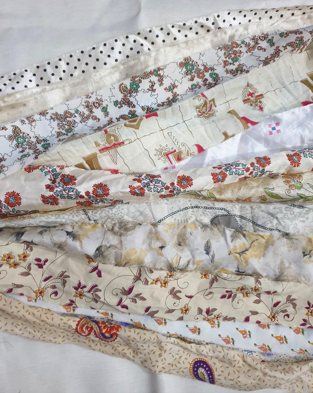21 Yards Unstitched Recycled Art Silk Sari Yarn Ribbon Tassels SKEINS Beige Cream Journal Scrapbook Craft Project Decor CRMLNG DS344 (Beige)