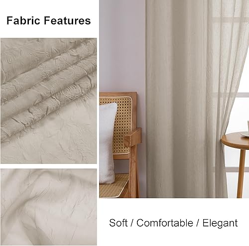 Miniatura 7 de Chyhomenyc Cenefas Transparentes Arrugadas para Ventana de 14 Pulgadas de Largo, 2 Piezas, Cortinas de Cocina Cortas de Gasa Arrugada con Bolsillos