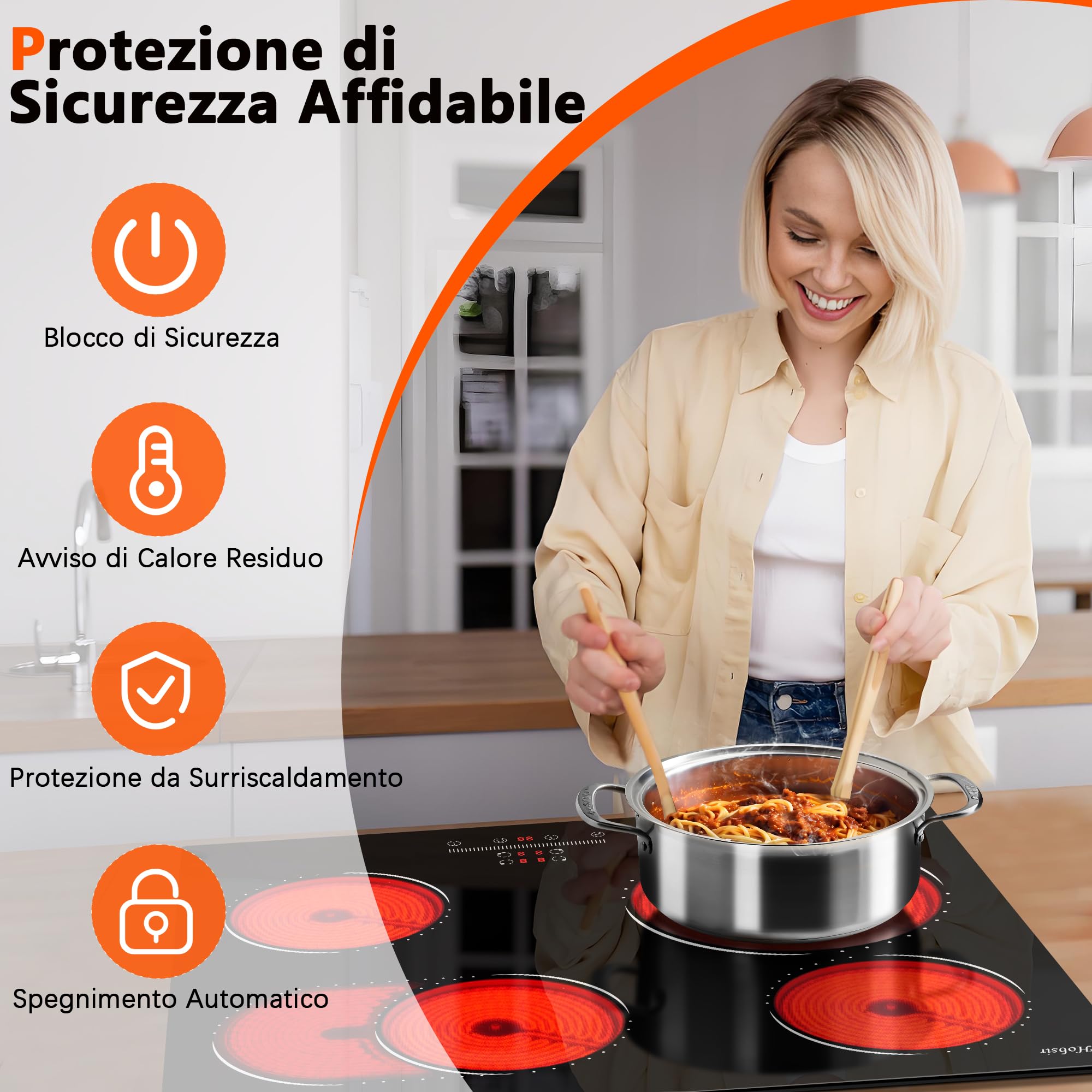 Hobsir hob 4 Zonen Piano Cottura Vetroceramica 4 Fuochi, Piano Cottura Elettrico in Vetroceramica con Zona Ovale, Piano Cottura Elettrico 59cm, Controllo a Scorrimento