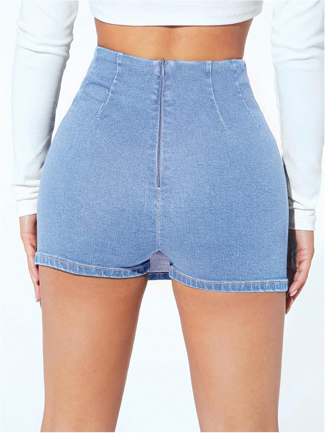 WDIRARA Women's High Waisted Mini Jean Skorts Y2k Slit Hem Bodycon Denim Skirt Shorts - Image 2