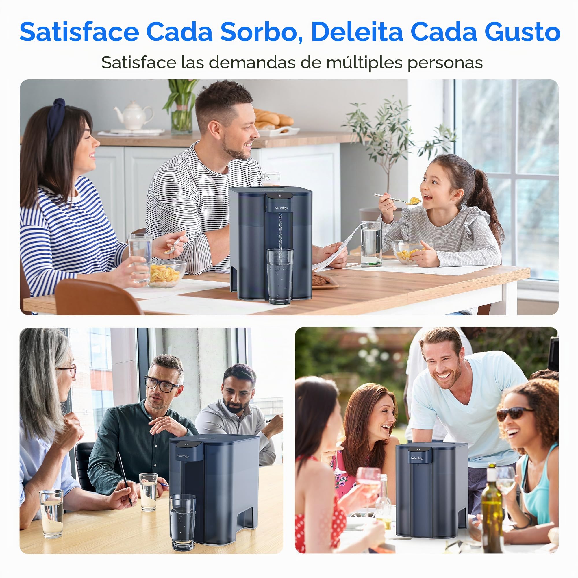 Waterdrop Mega Jarra Eléctrica con Filtro de Agua con Filtro de 3 Meses, Sistema de Filtro de Agua para Encimera de 6L, Reduce Cloro, Plomo, Mercurio, Reduce PFAS, PFOA/PFOS, 757 Litros, Azul