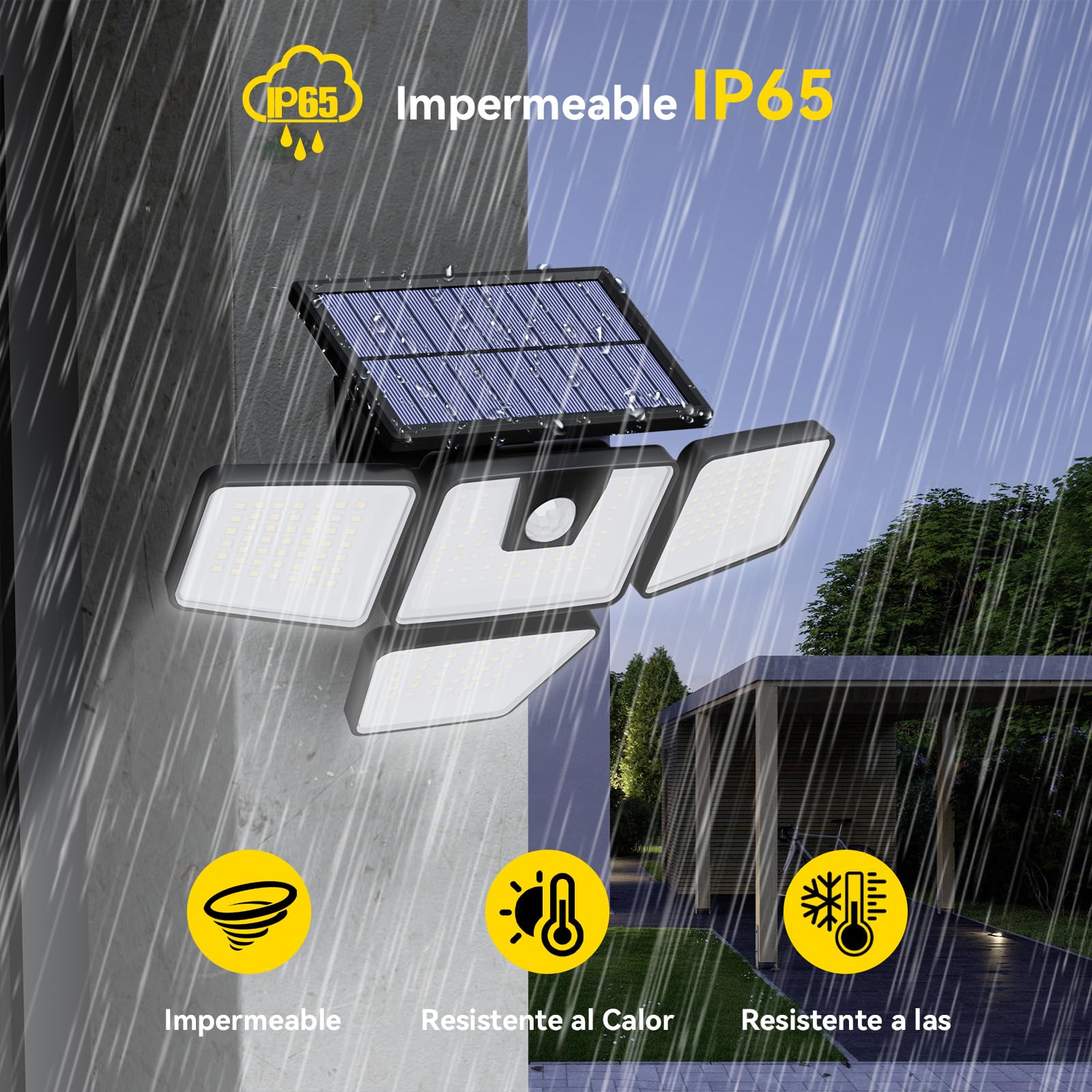 Kasonic - Luces solares para exteriores, 392 luces LED con sensor de movimiento, 4 cabezales de iluminación gran angular, IP65, luces solares de seguridad para porche, patio, garaje, paquete de 2