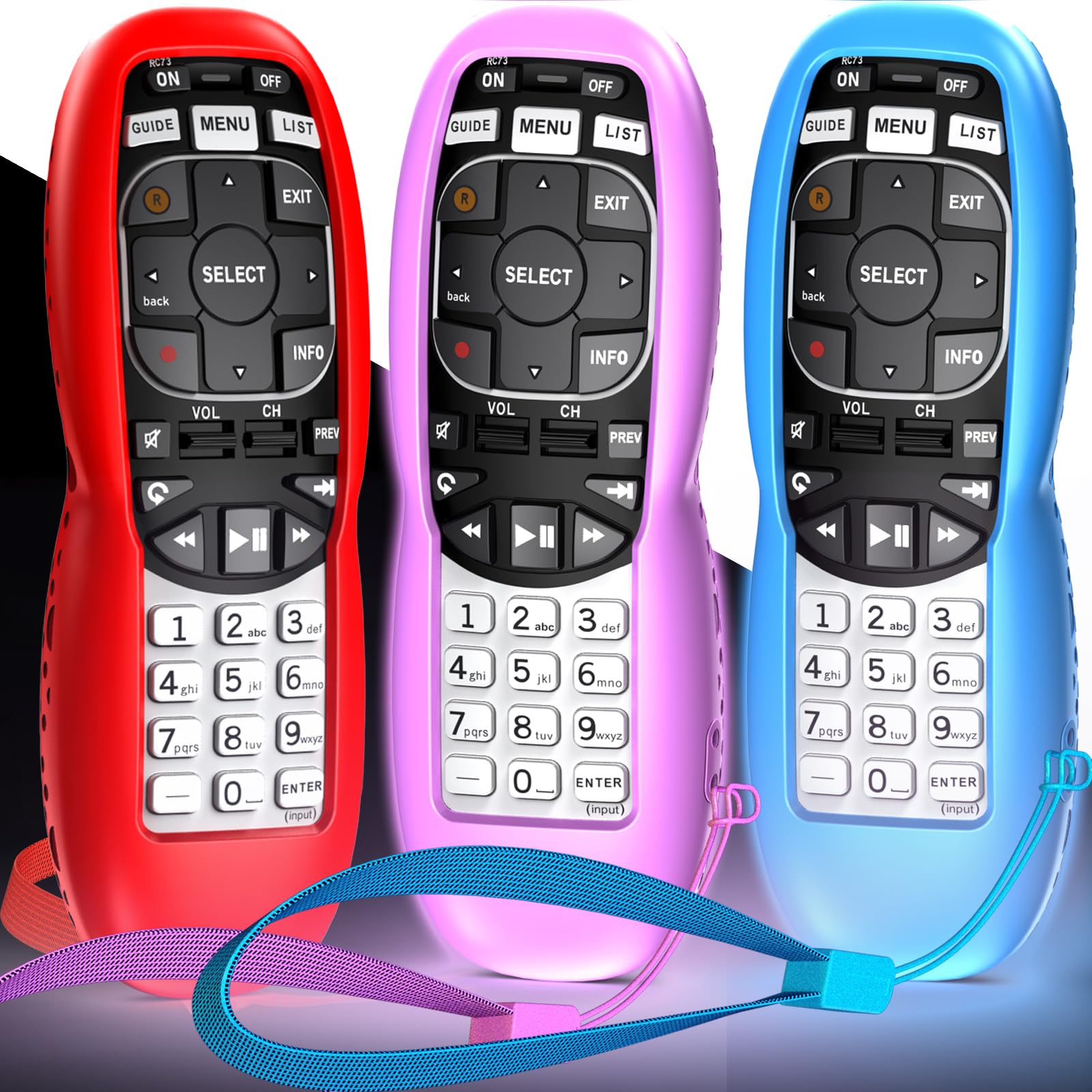 Paquete de 3 fundas para control remoto DirecTV RC73, RC70, RC70H, RC71, RC71H, RC72, RC73B, color morado, azul y rojo